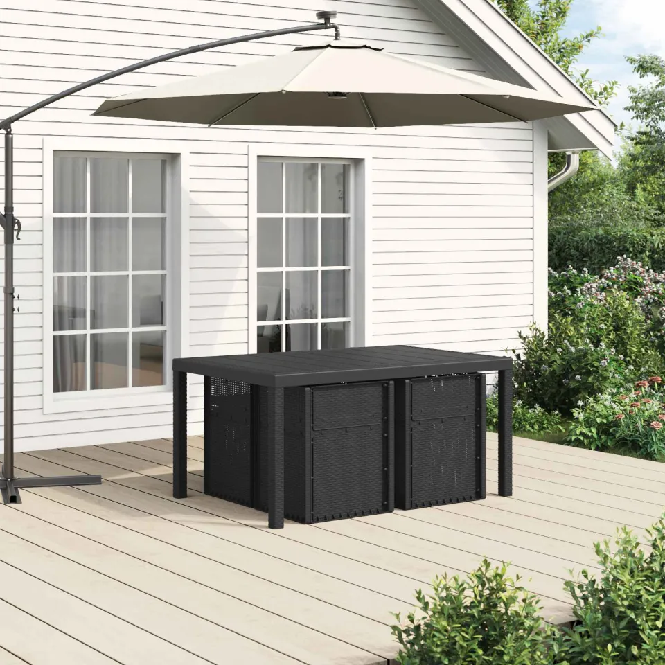 vidaXL Tuin eettafelset 5 st 4-zits Antracietkleurig en taupe PP, foto 3