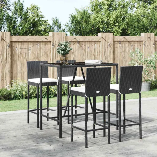 vidaXL 5-delige Tuinbarset met kussens poly rattan zwart, foto 2
