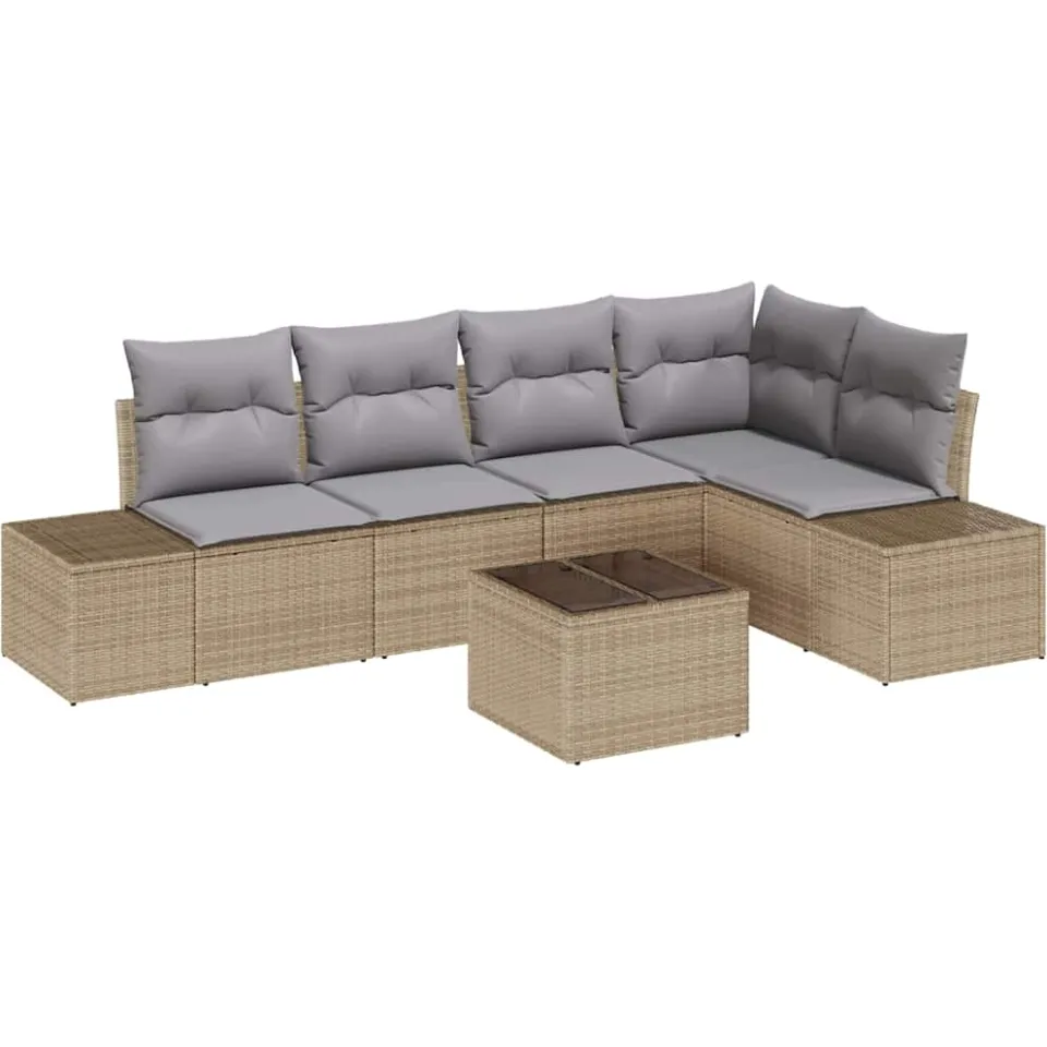 vidaXL Tuinbankenset met opslag Beige en Licht Grijs poly rattan