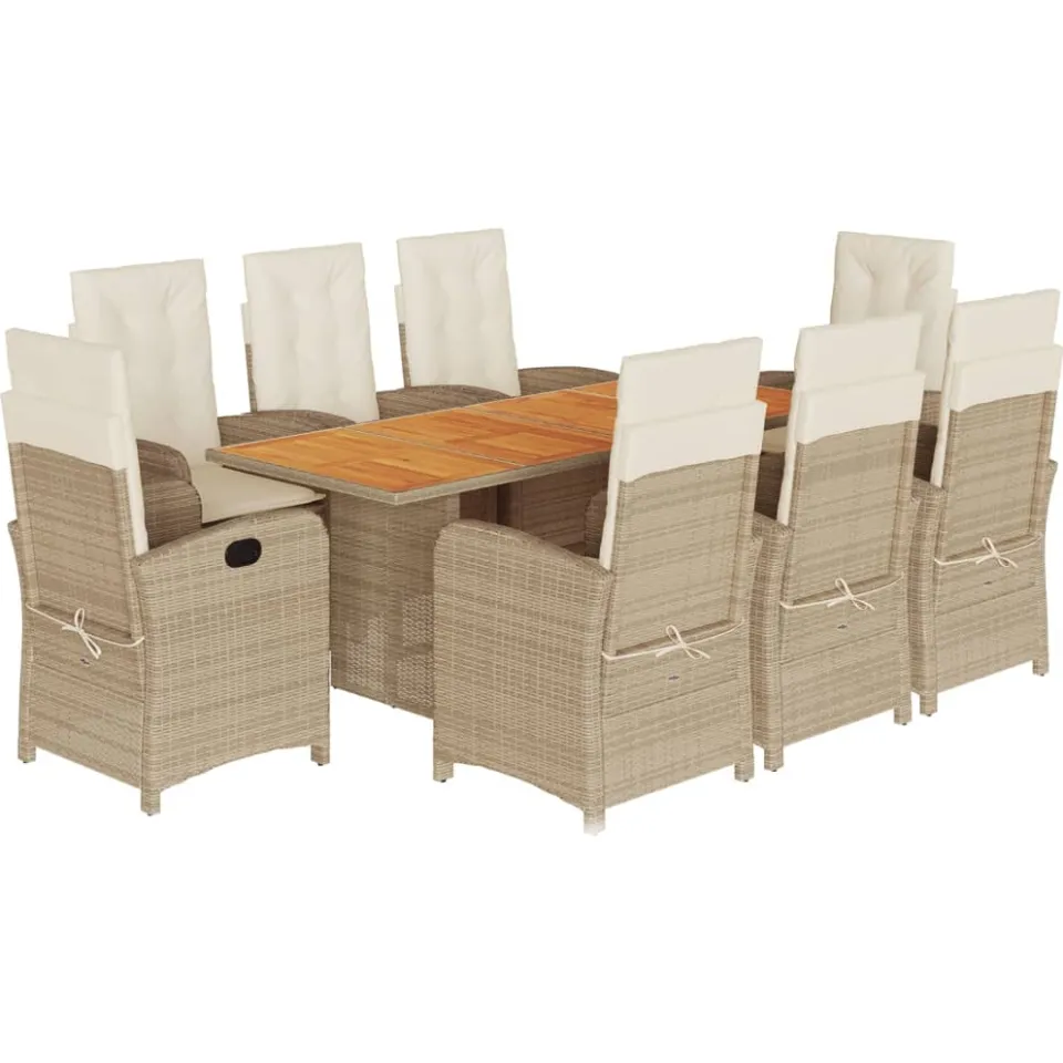 vidaXL 9-delige Tuinset met kussens poly rattan beige, foto 4