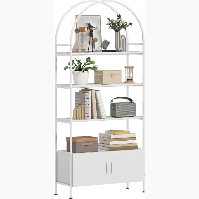 Lunpog Boekenkast - 4-laags gebogen industriële boekenkast - open schappen - afmetingen: 80 x 30 x 187 cm - wit