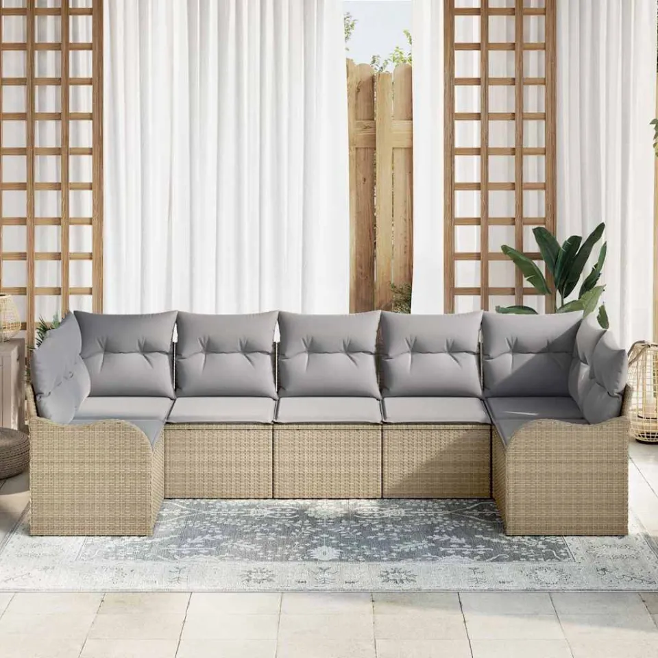 vidaXL Tuin Sofa Set 7 st beige en lichtgrijs Poly riet, foto 3