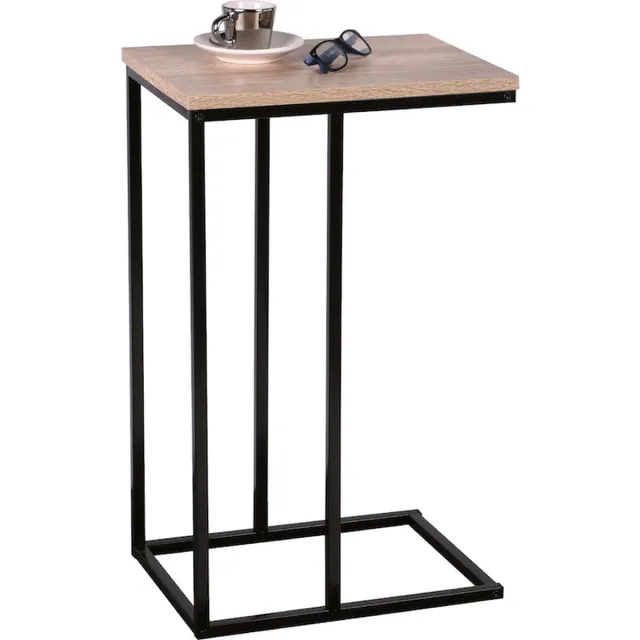 Naturn Living Metalen bank bijzettafel van Naturn Living | Multifunctionele bijzettafel | Metalen onderstel en houten blad | Over de bank tafel met afneembaar blad | Industrieel ontwerp | Bruin