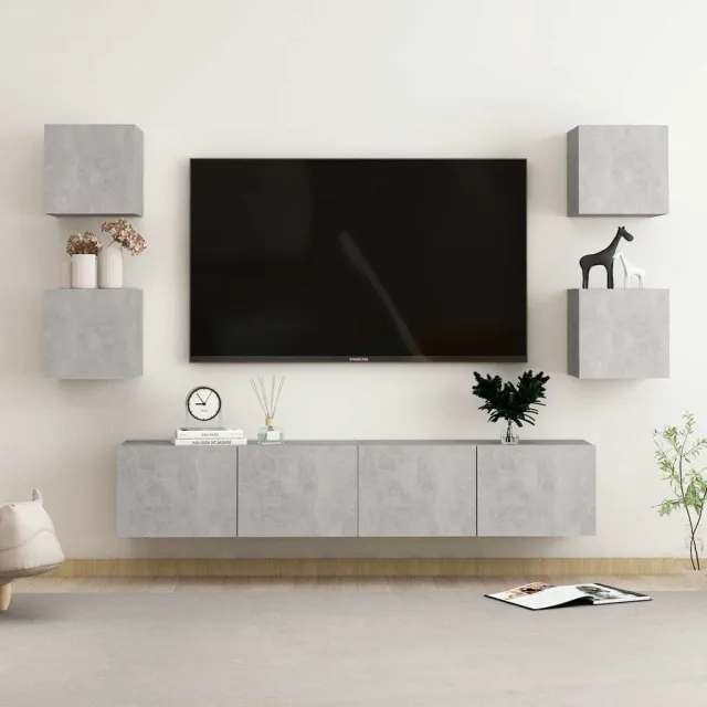 vidaXL 6-delige Tv-meubelset bewerkt hout betongrijs grijs, foto 2