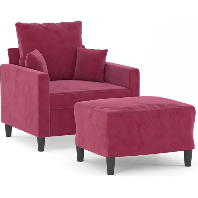 vidaXL Fauteuil - met - voetenbank - 60 - cm - fluweel - wijnrood