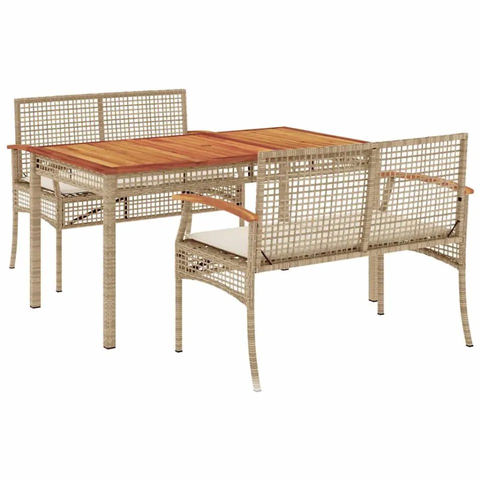vidaXL 3-delige Tuinset met kussens poly rattan beige, foto 4