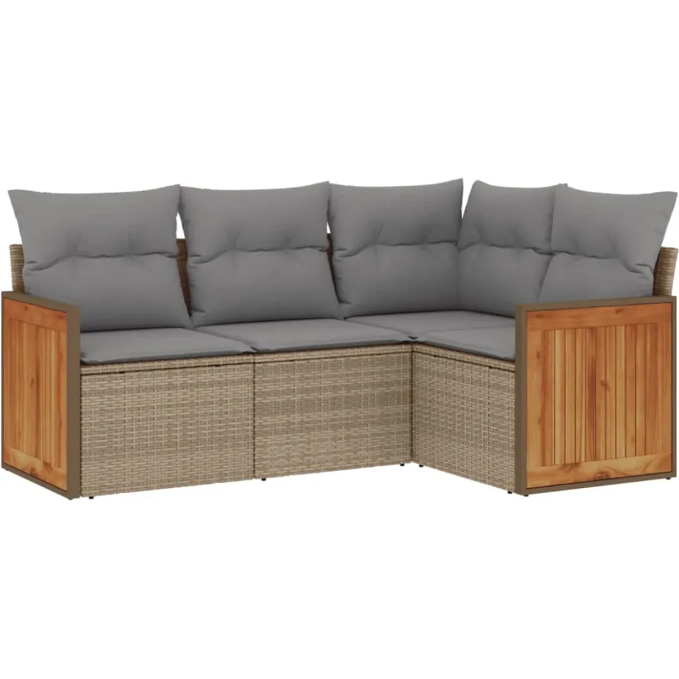 vidaXL 4-delige Loungeset met kussens poly rattan beige, foto 3