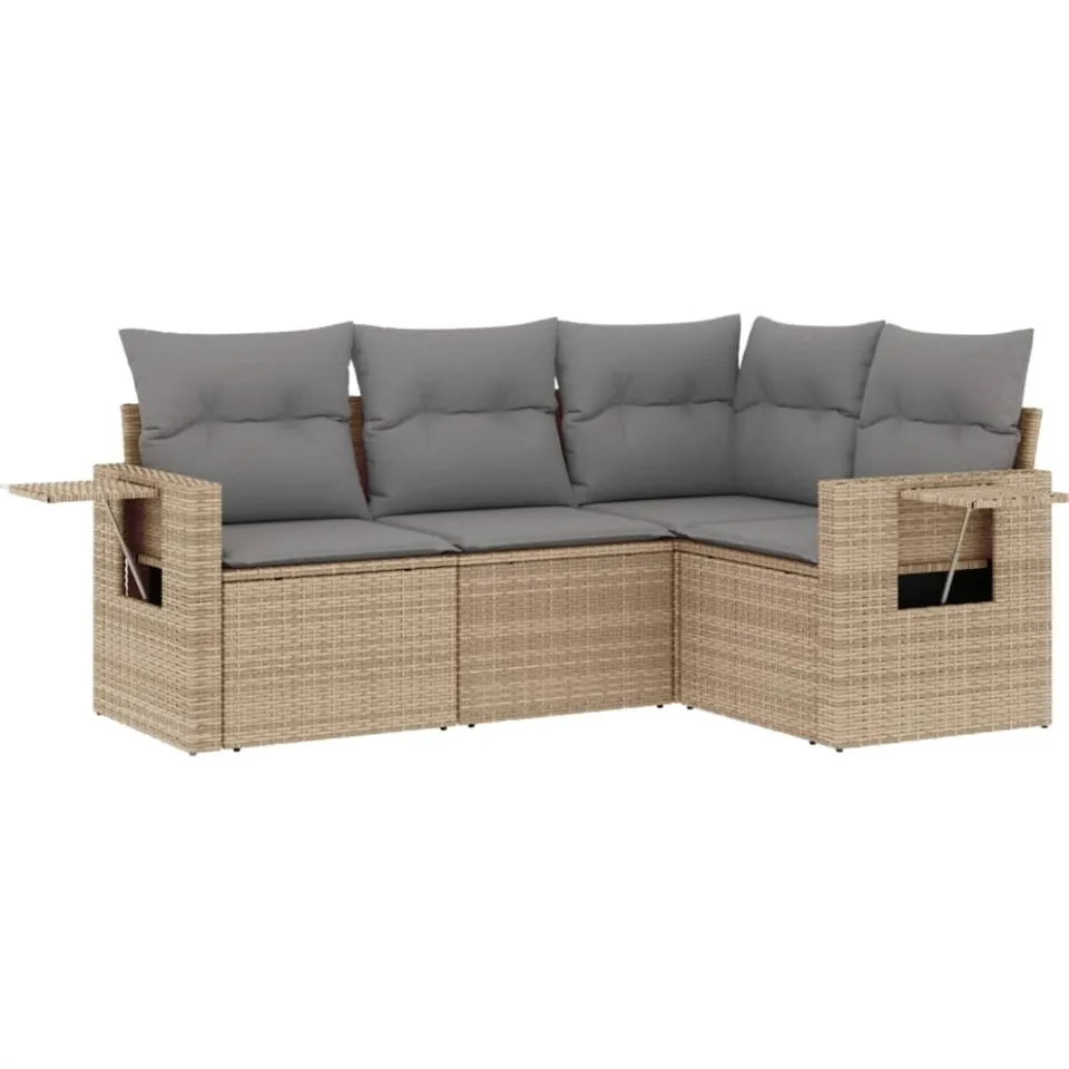 vidaXL 4-delige Loungeset met kussens poly rattan beige, foto 3