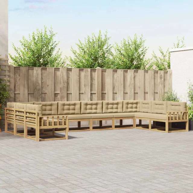 vidaXL Buiten bankenset 10 st 10-zits Wit en Beige