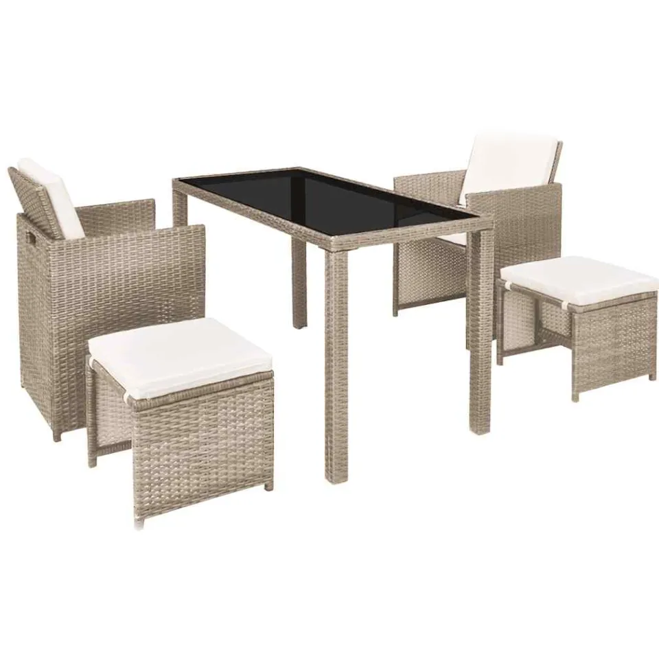 vidaXL 5-delige Tuinset met kussens poly rattan beige