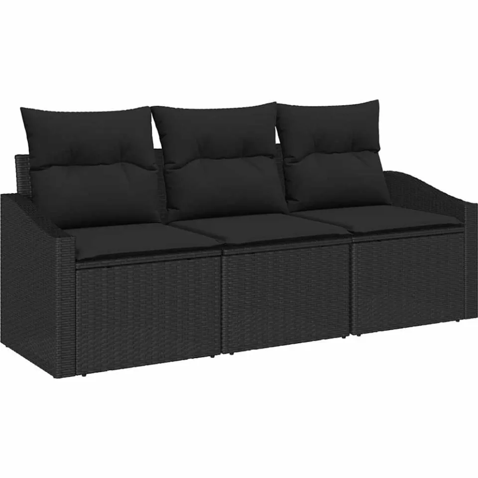 vidaXL Bankstel 3 st Zwart poly rattan