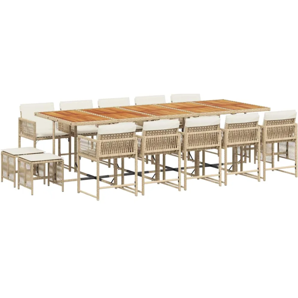 vidaXL 15-delige Tuinset met kussens poly rattan beige, foto 3