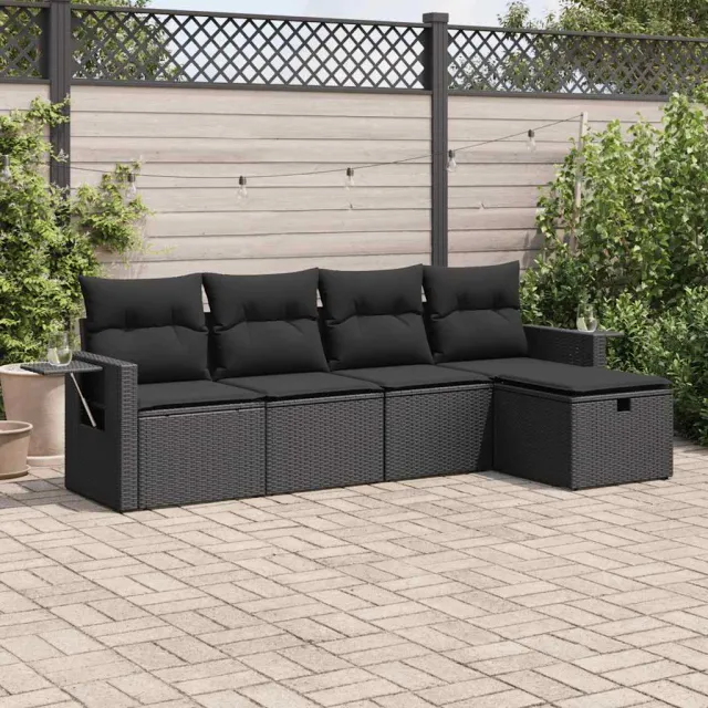 vidaXL 5-delige Loungeset met kussens poly rattan zwart, foto 2