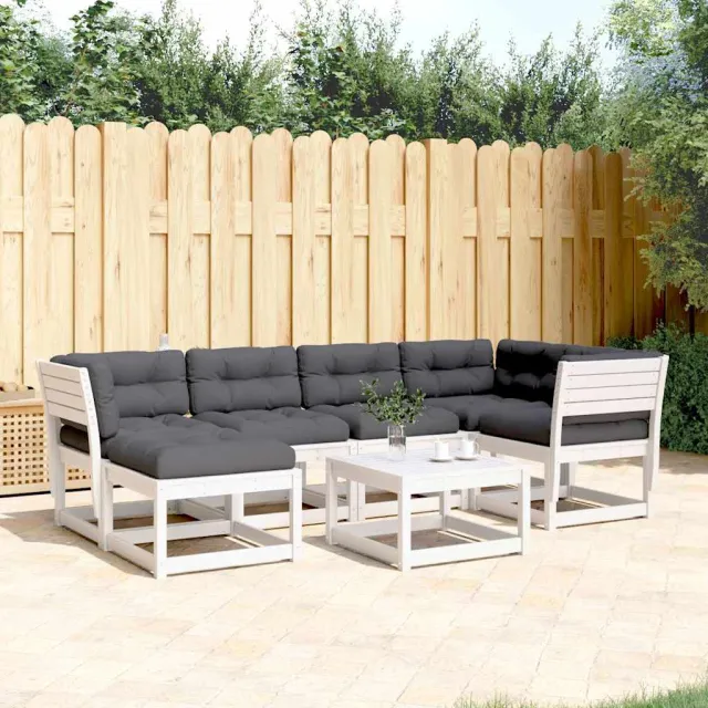 vidaXL 6-delige Loungeset met kussens massief grenenhout wit, foto 2
