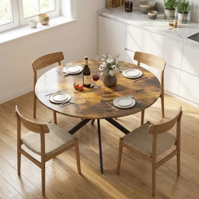 FloraGrace Ronde Eettafel - Industrieel Design Met Stalen X-Poten - Voor Keuken En Eetkamer - Hout - 120 x 75 Cm - Rustiek Bruin