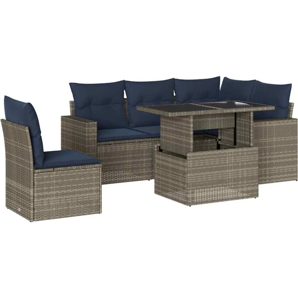 vidaXL 6-delige tuinbankset met kussens, grijs polyrotan, foto 3