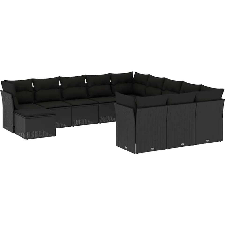 vidaXL 12-delige Loungeset met kussens poly rattan zwart, foto 3