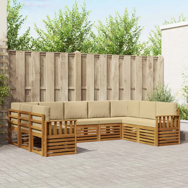 vidaXL Buiten bankenset 9 st 9-zits Natuurlijk en Beige