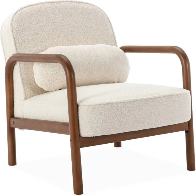 sweeek Scandinavische fauteuil met walnootkleurig hout en bouclé - amélie Crème