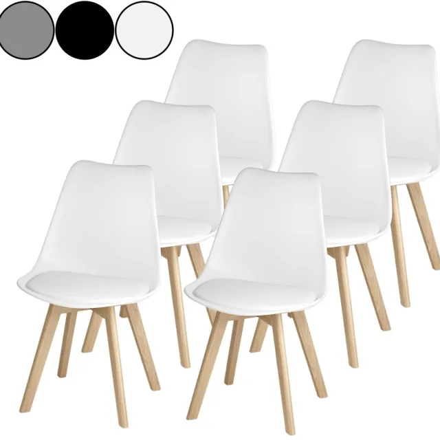 Bealife TB18 Eetkamerstoel - Set van 6 - Kuipstoel – Beukenhouten onderstel – Wit