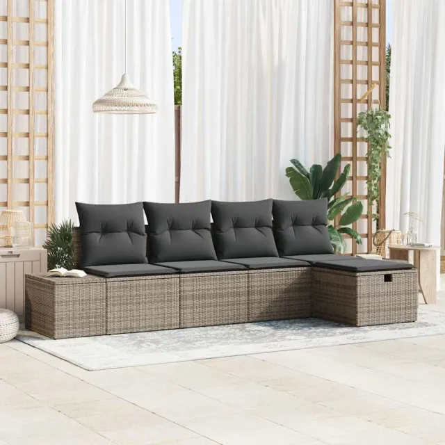 vidaXL Bankstel 5 st poly rattan Grijs