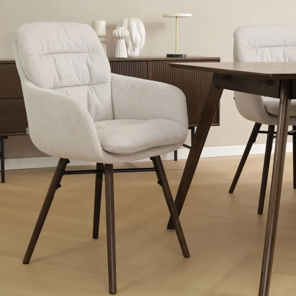 Nolon Nena-Mia eetkamerstoel beige - walnoot houten onderstel, foto 2