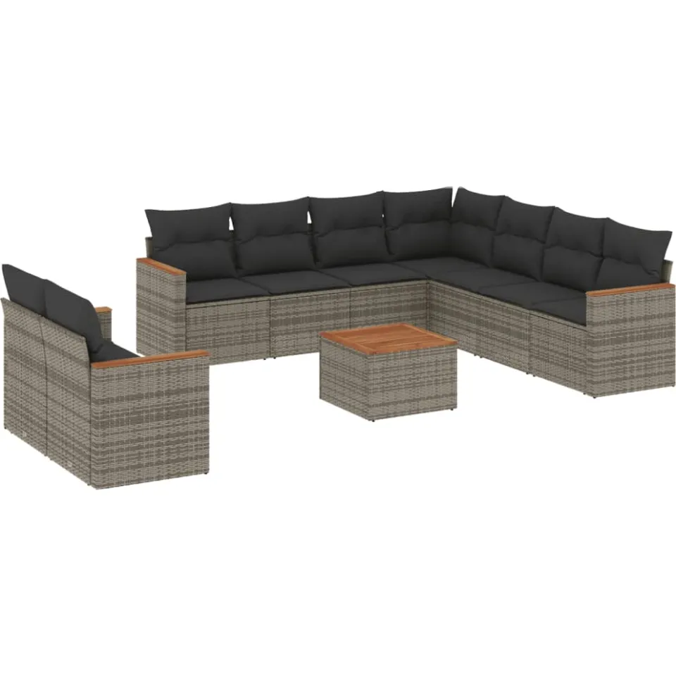 vidaXL 10-delige Loungeset met kussens poly rattan grijs, foto 3