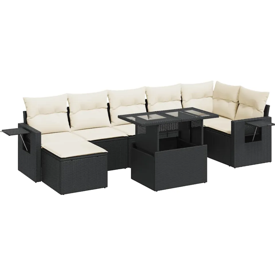 vidaXL 8-delige Loungeset met kussens poly rattan zwart, foto 3