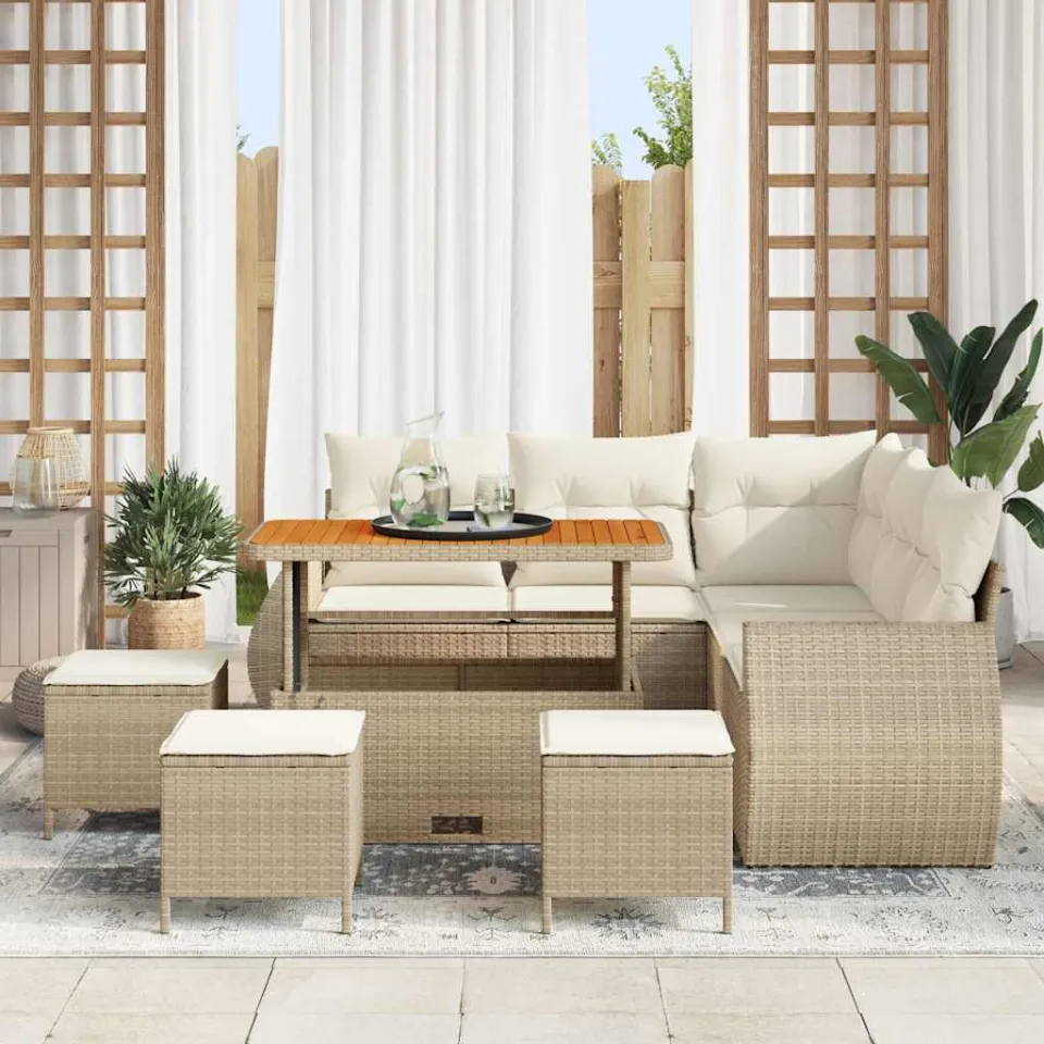 vidaXL Tuinbankenset 9 st Beige poly rattan, foto 3