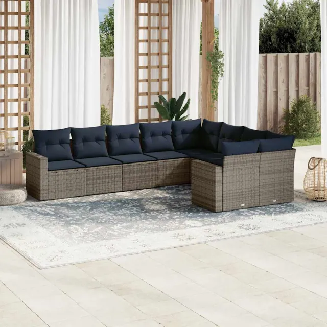 vidaXL 9-delige Loungeset met kussens poly rattan grijs, foto 2