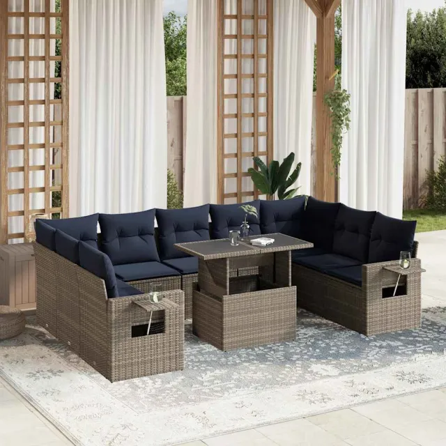 vidaXL 10-delige tuinbankset met kussens, grijs polyrotan, foto 2
