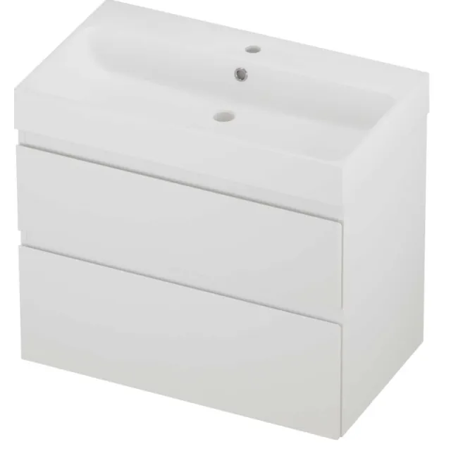 Proline Podium Badmeubelset Polystone Loft 1 Kraangat Asymmetrisch 80x46x70 cm Mat White Mat Wit