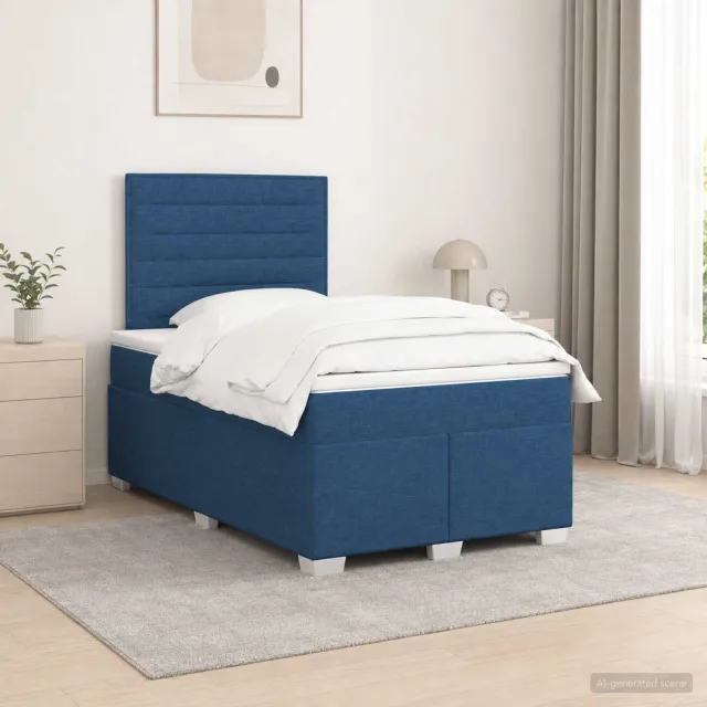 vidaXL Boxspringbed met matras met hoofdeinde Blauw 120 x 190 cm Stof