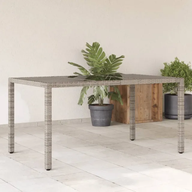 vidaXL Tuintafel met glazen blad 150x90x75 cm poly rattan grijs, foto 2