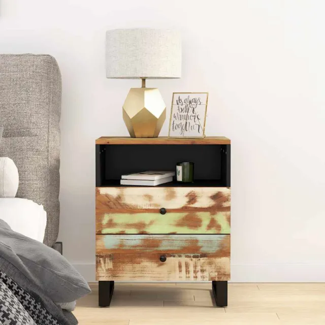 vidaXL Nachtkastje 50x33x62 cm massief gerecycled hout en bewerkt hout meerkleurig, foto 2