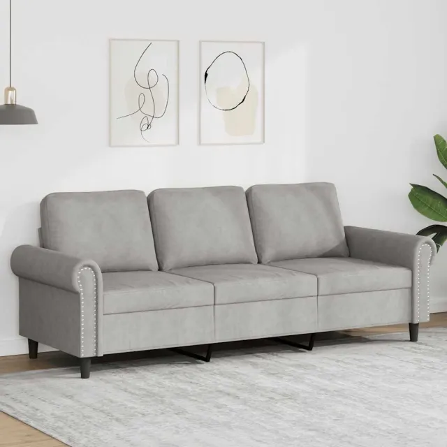 vidaXL Driezitsbank 180 cm fluweel lichtgrijs