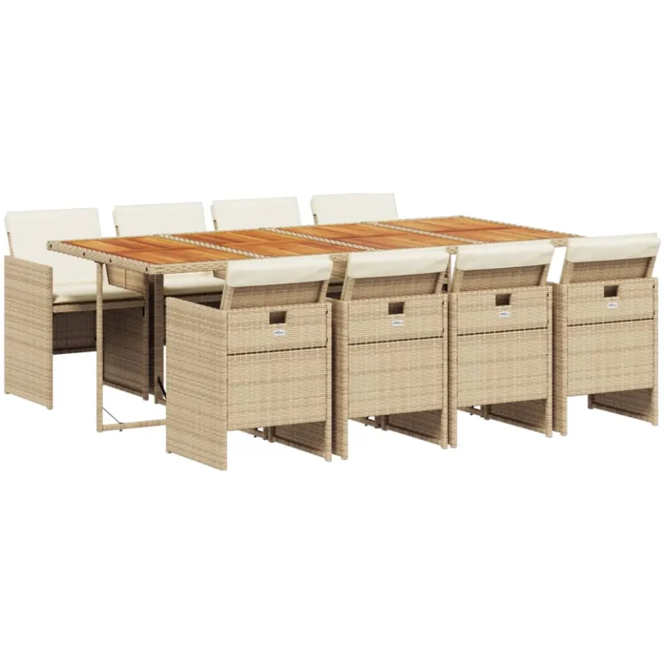 vidaXL 9-delige Tuinset met kussens poly rattan beige, foto 3