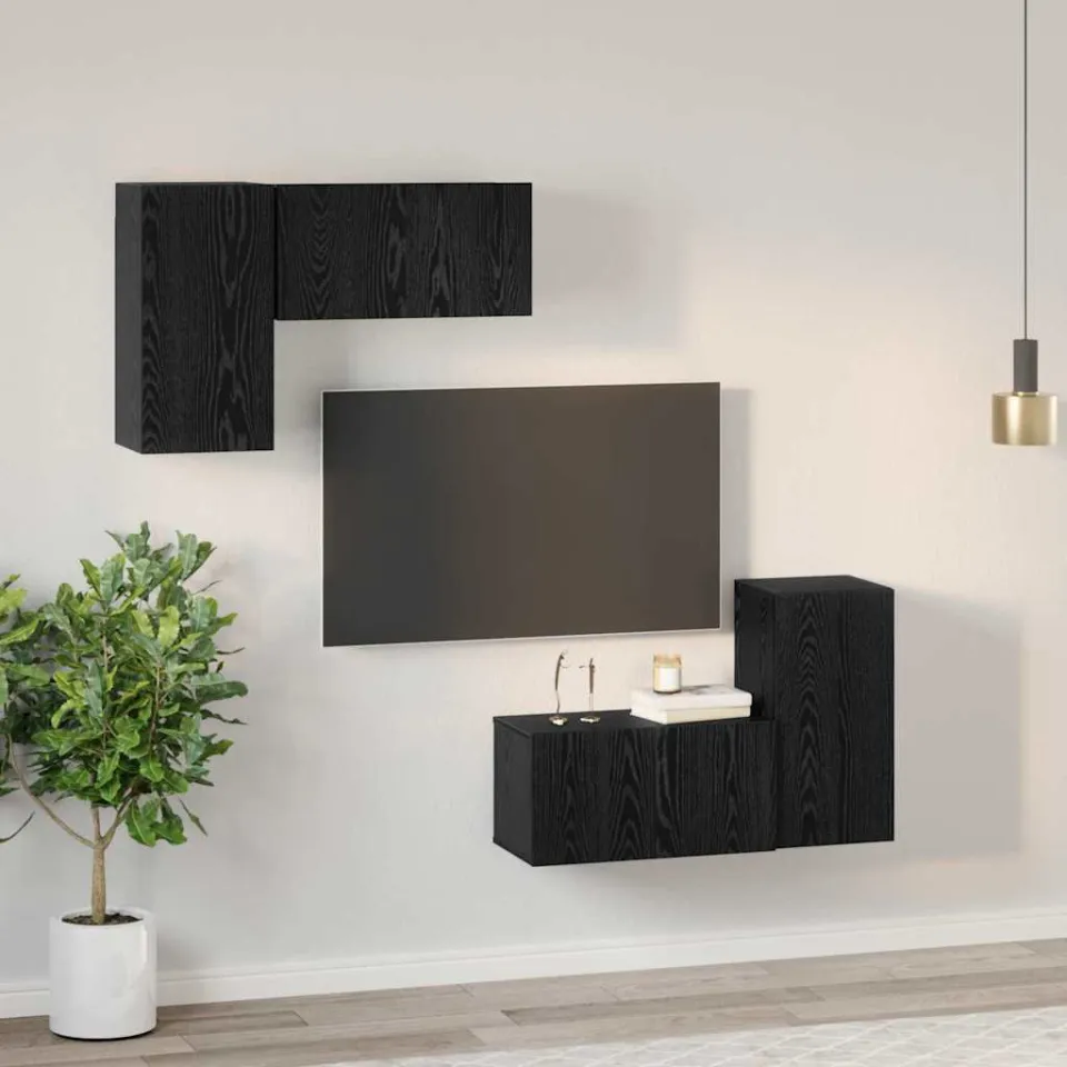 vidaXL Tv-meubelset 4 st Zwart Eiken Bewerkt hout, foto 4