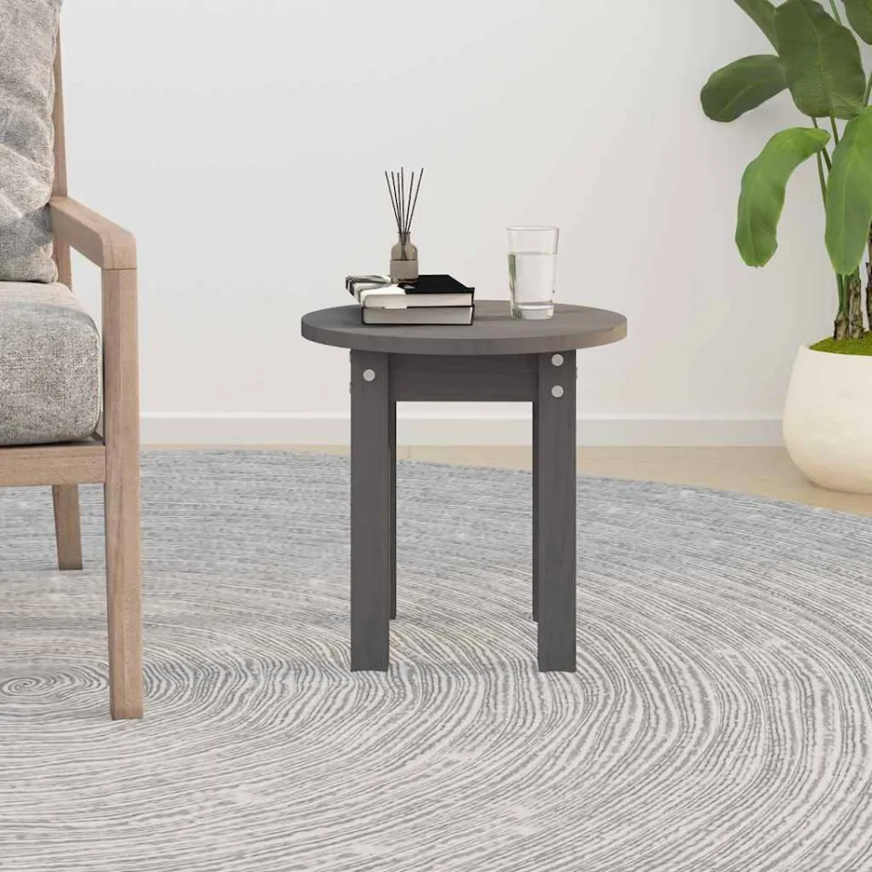 vidaXL Salontafel Ø 35x35 cm massief grenenhout grijs, foto 3