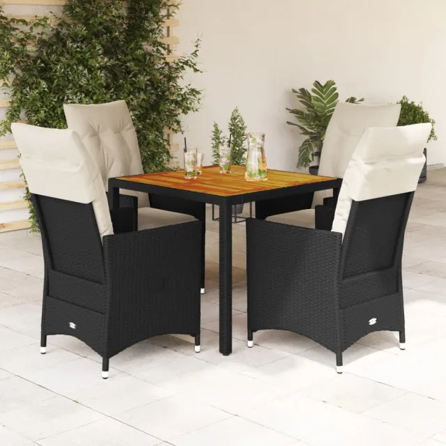 vidaXL 5-delige Tuinset met kussens poly rattan zwart, foto 2