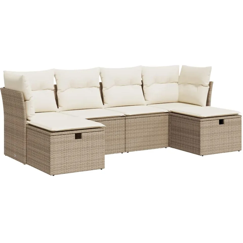 vidaXL 6-delige Loungeset met kussens poly rattan beige, foto 3