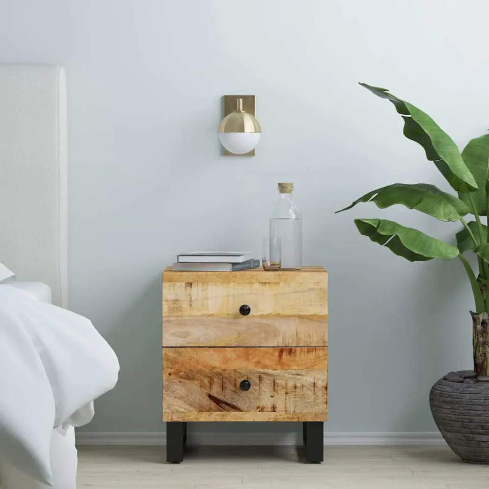 vidaXL Nachtkastjes 2 st 40x33x46 cm massief mangohout zwart, foto 3