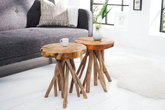 Invicta Interior Exclusieve bijzettafel ROOT 30cm natuurlijk teak massief hout kruk wortelhout rond - 37629 Zie omschrijving