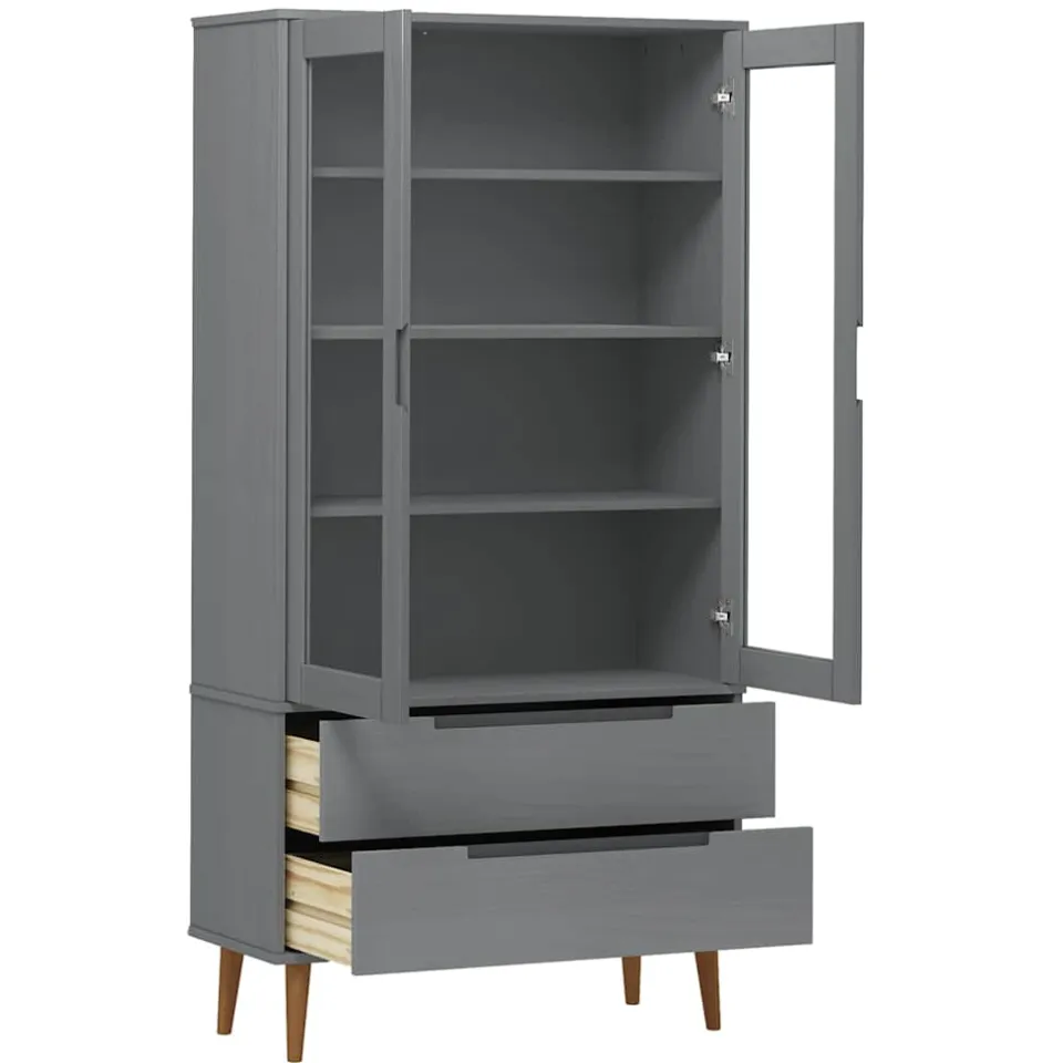 vidaXL Vitrinekast MOLDE 90x35x175 cm massief grenenhout grijs, foto 3