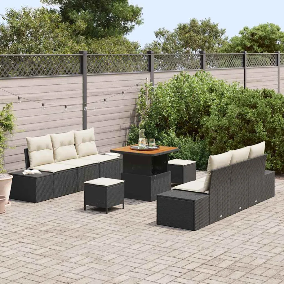 vidaXL Tuinbankenset 9 st Zwart poly rattan, foto 3