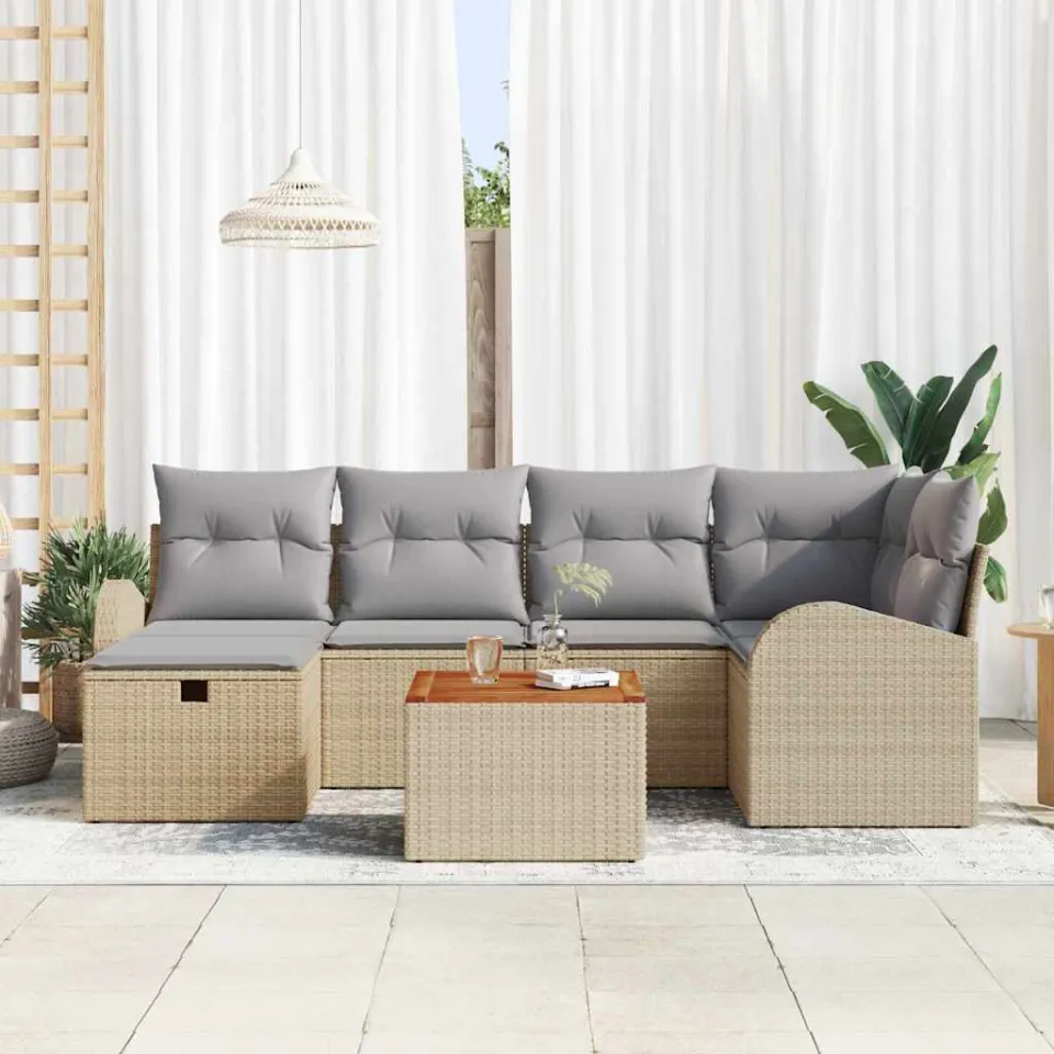 vidaXL Tuinbankenset 7 st Beige Poly riet, foto 2