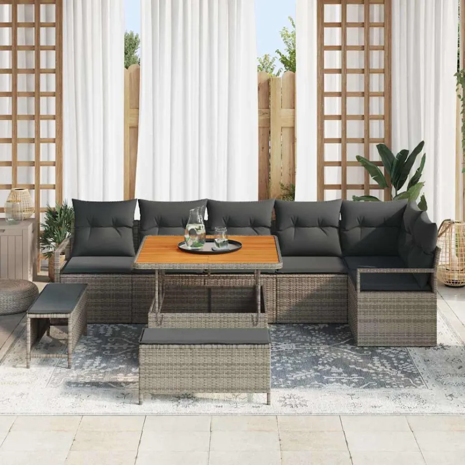 vidaXL Tuin Sofa Set 9 st Grijs Poly riet, foto 2