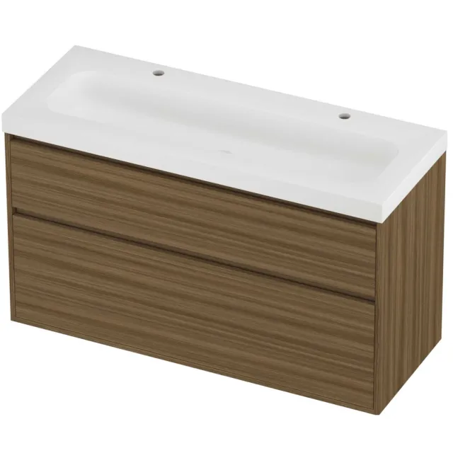 Proline Haga Badmeubelset Polystone Mezza Enkel 120x46x73 cm Mat White Caramel Walnut Houtlook