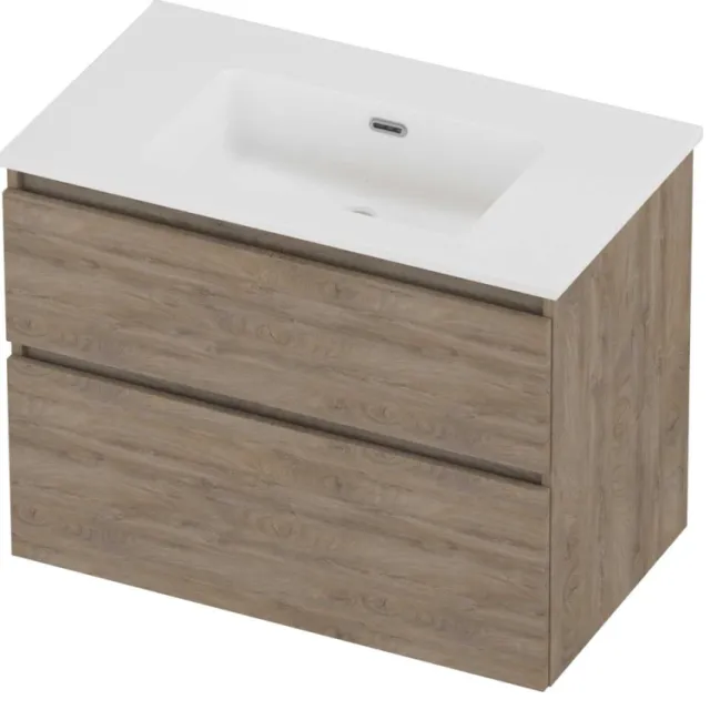 Proline Tribute Badmeubelset Porselein Elegant Zonder Kraangat 80x46x62 cm Mat White Raw Oak Eiken