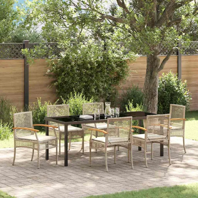 vidaXL Tuin eettafelset 7 st Beige en zwart Rattan, foto 2
